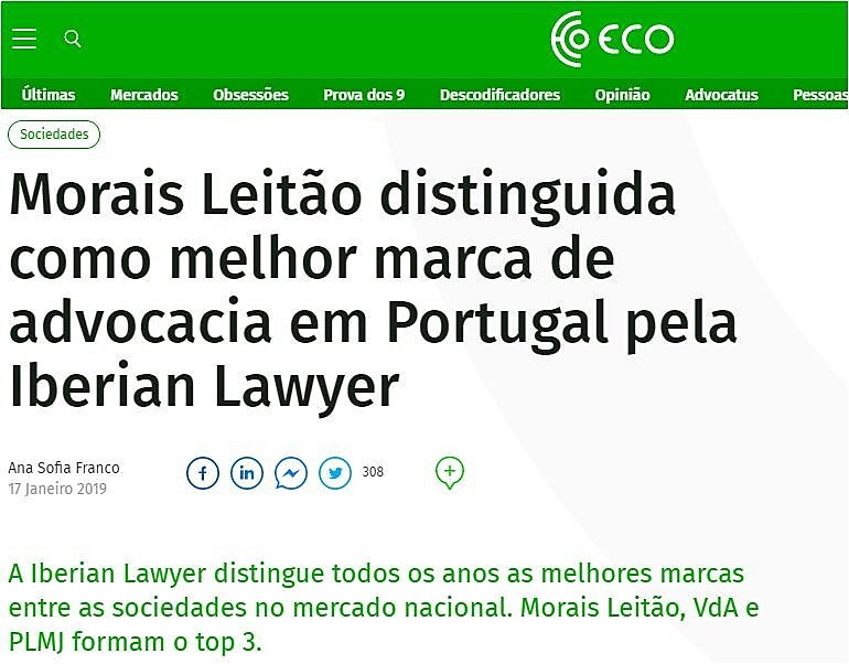 Morais Leito distinguida como melhor marca de advocacia em Portugal pela Iberian Lawyer